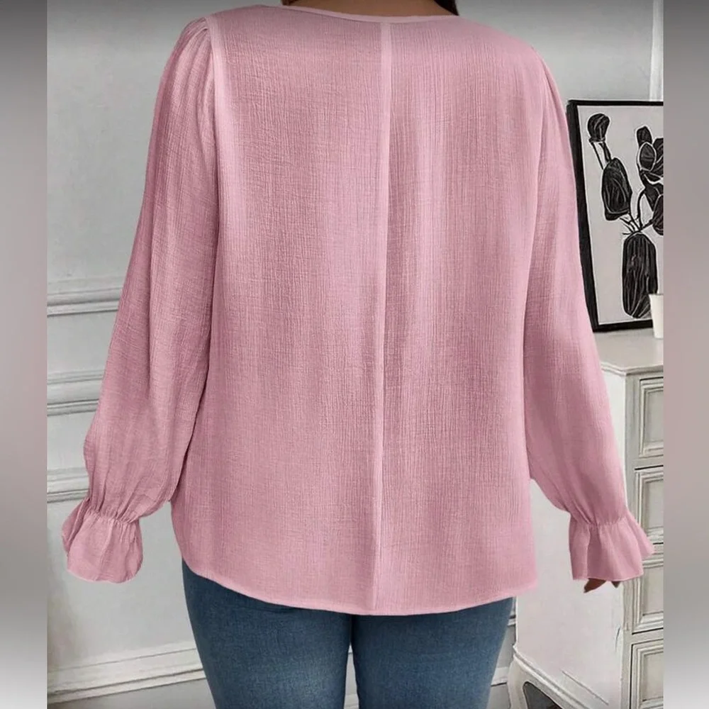 Elegant Pink Lace Trim Women's Top